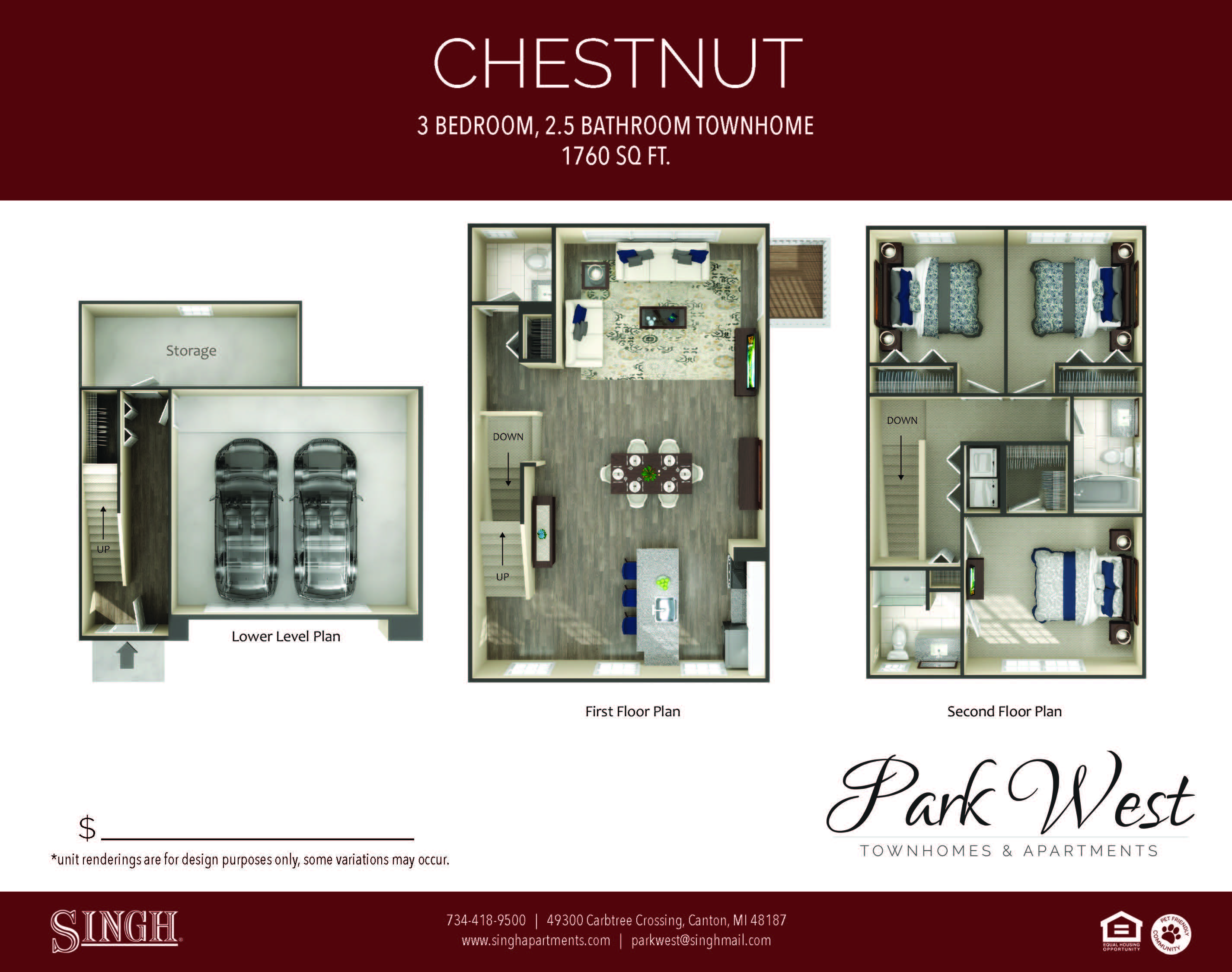 Floor plan for 3 beds, 2.5 baths, 1760 sqft